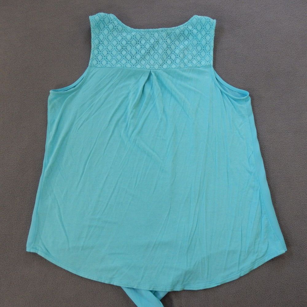 By & By Womens Shirt Medium Blue Tie Front Sleeveless Lace Flowy Spring Bright - Picture 7 of 8